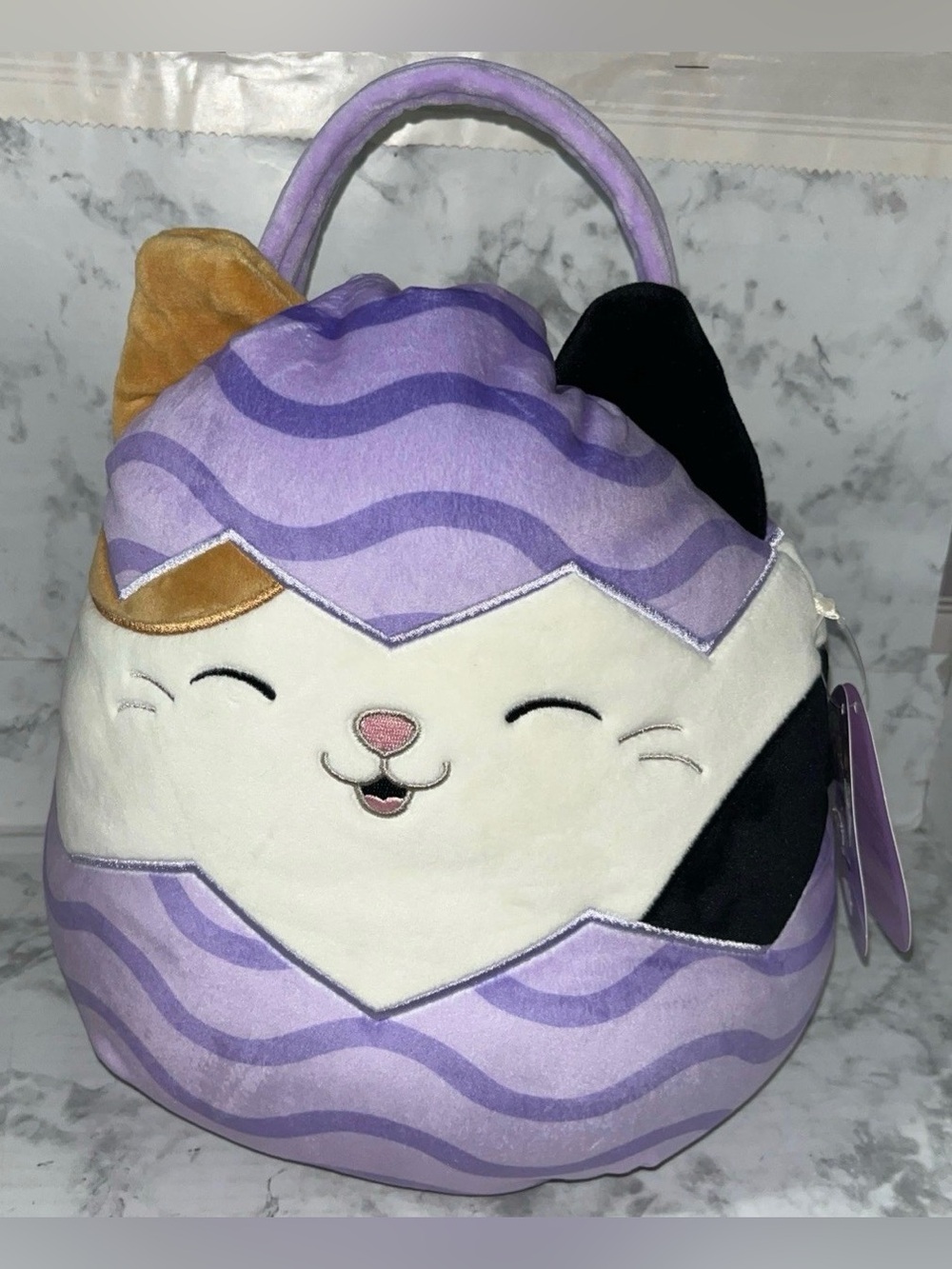Squishmallow Cam The Calico Cat Egg Easter Basket Plush Treat Pail Purse 12” NWT